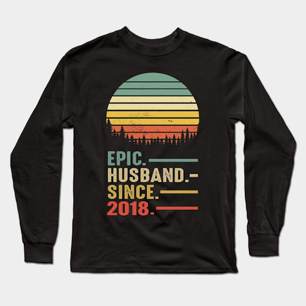 Epic Husband Since 2018 Vintage retro 3 years Marriage Anniversary Long Sleeve T-Shirt by Moe99